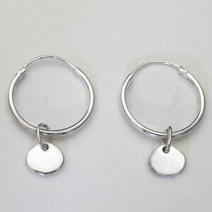 925 Sterling Silver Mini Disc Hoop Earrings,16mm by 1.2mm, Everyday Hinged Hoops